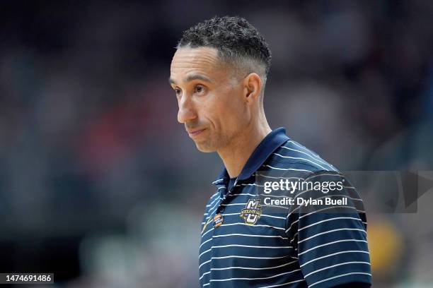 Head coach Shaka Smart of the Marquette Golden Eagles looks on against the Michigan State Spartans during the first half in the second round game of...