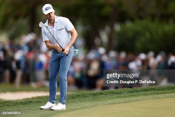 Taylor Moore of the United Statesf putts on the 18th green during the final round of the Valspar Championship at Innisbrook Resort and Golf Club on...