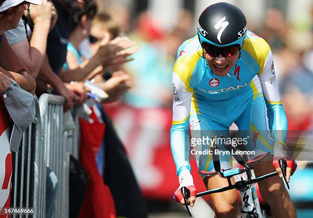 Janez Brajkovic of Slovenia and the Astana Pro Team in action during the Tour de France Prologue at Parc d'Avroy on June 30, 2012 in Liege, Belgium....