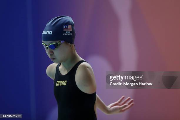 Carmen Lim of Malaysia ahead of the Women's MC 50m Freestyle heats during Day Four of the Citi Para Swimming World Series inc. British Para-Swimming...