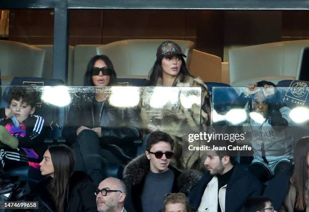 Kim Kardashian, Kendall Jenner, Kim's son Saint West attend the Ligue 1 Uber Eats match between Paris Saint-Germain and Stade Rennais at Parc des...