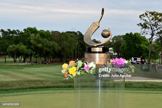 The trophy is seen during the final round of the Valspar Championship at Innisbrook Resort and Golf Club on March 19, 2023 in Palm Harbor, Florida.