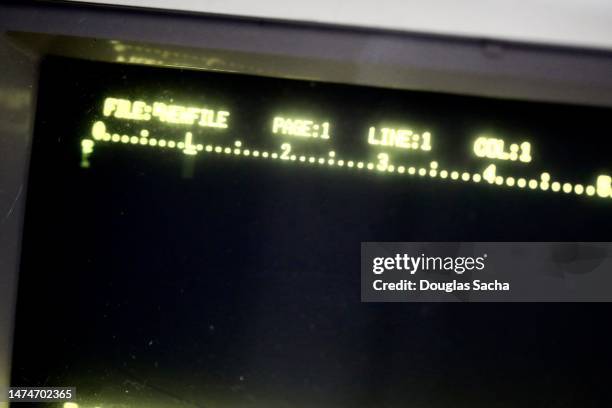 old style computer display with text - old big computer stock pictures, royalty-free photos & images