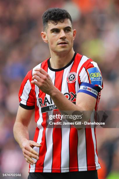 John Egan of Sheffield United during the Emirates FA Cup Quarter Final match between Sheffield United and Blackburn Rovers at Bramall Lane on March...