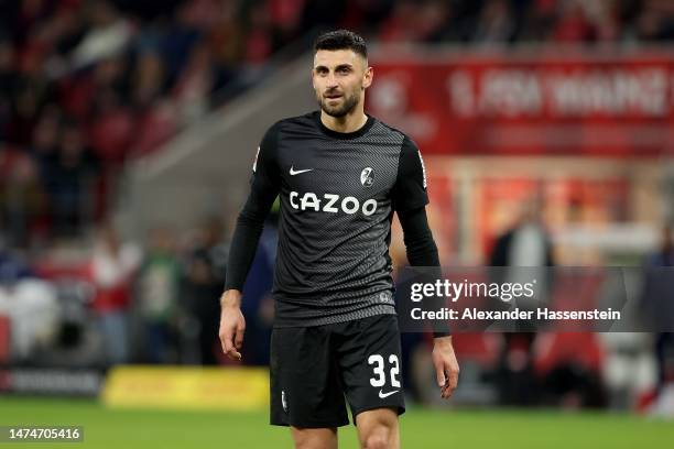Vincenzo Grifo of Freiburg looks on during the Bundesliga match between 1. FSV Mainz 05 and Sport-Club Freiburg at MEWA Arena on March 19, 2023 in...