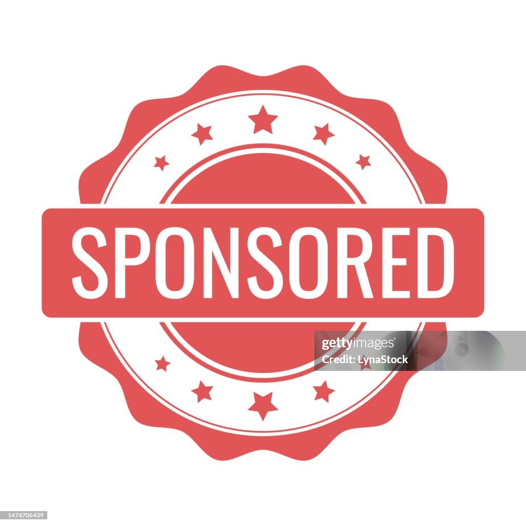 Sponsored stamp, seal. Vector badge, icon template. Illustration isolated on white background.