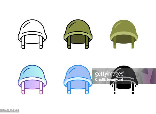 military helmet icon. 6 different styles. editable stroke. - marines logo 幅插畫檔、美工圖案、卡通及圖標