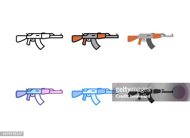 ak 47 rifle icon. 6 different styles. editable stroke. - trigger warning stock illustrations