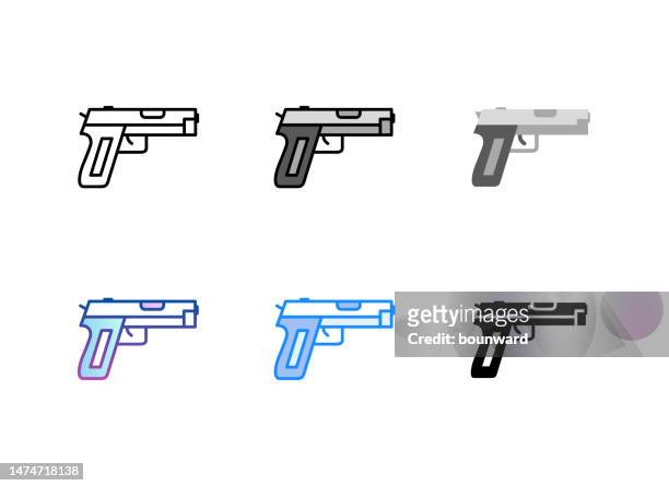 illustrations, cliparts, dessins animés et icônes de icône de pistolet. 6 styles différents. trait modifiable. - clothing shot flat