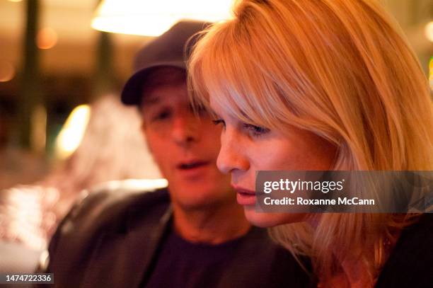 Singer/songwriter Michael Bolton sits with actress Nicollette Sheridan of "Desperate Housewives" on ABC in the Polo Lounge on April 28, 2006 in...