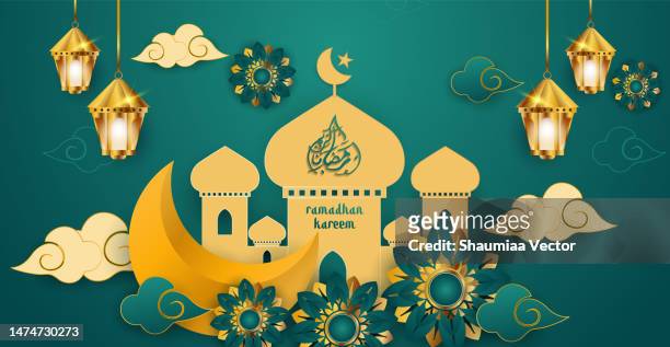 ramadan kareem greeting banner template vector background - arabic calligraphy stock illustrations