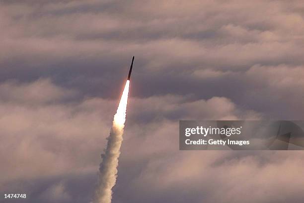 An unarmed Minuteman II intercontinental ballistic missile launches from Vandenberg Air Force Base, California. Missile Defense Agency is expected to...