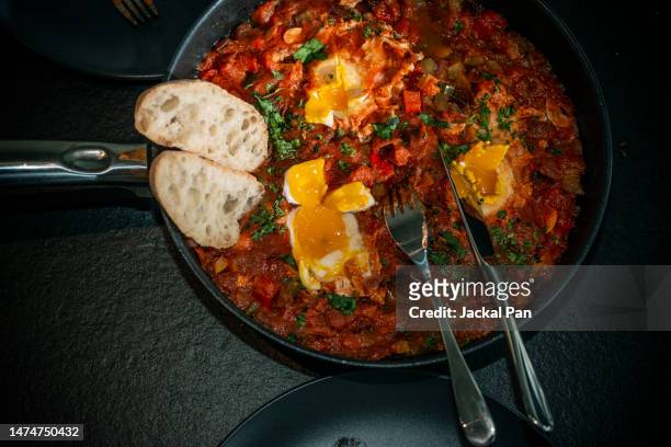 homemade shakshuka - africa japan stock pictures, royalty-free photos & images