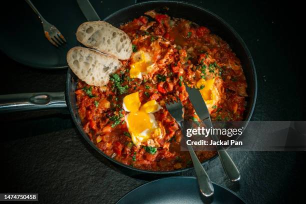 homemade shakshuka - africa japan stock pictures, royalty-free photos & images