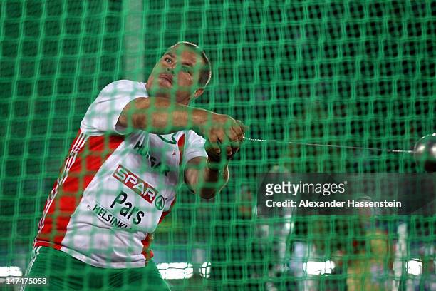 Krisztian Pars of Hungary competes on his way to victory in the Men's Hammer Final during day four of the 21st European Athletics Championships at...