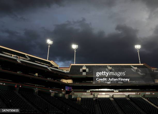 Shot of the stadium following Carlos Alcaraz of Spain's match with Daniil Medvedev in the final during the BNP Paribas Open on March 19, 2023 in...