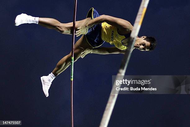 Fabio Gomes da Silva of Brazil, competes in the Pole Vault event during the third day of the Trofeu Brazil/Caixa 2012 Track and Field Championship at...