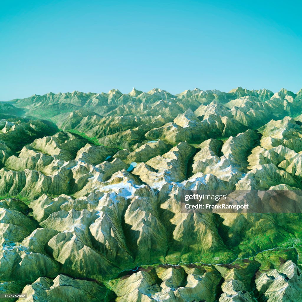 Mapa topográfico de los Alpes Silvretta Vista 3D desde el sur Color