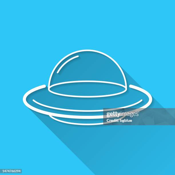 ufo - flying saucer. icon on blue background - flat design with long shadow - white shuttle stock illustrations