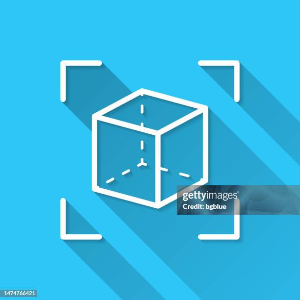 augmented reality. icon on blue background - flat design with long shadow - camera viewfinder vector stock illustrations