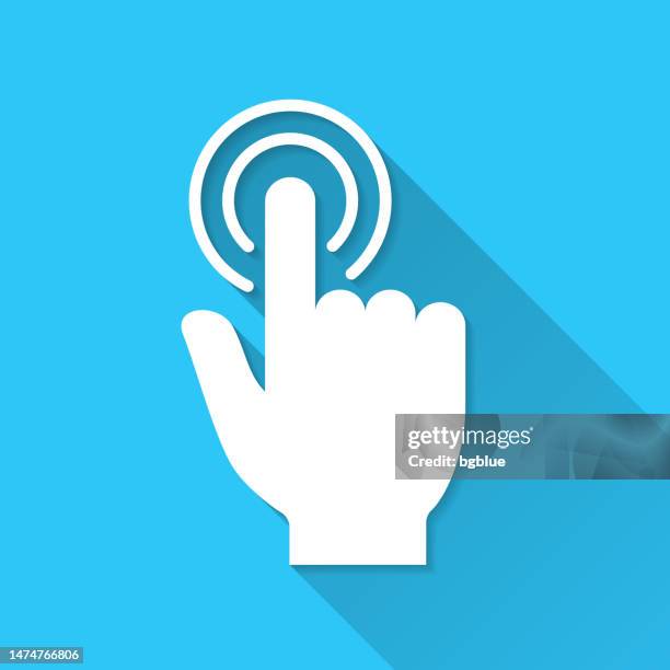 hand touch - click. icon on blue background - flat design with long shadow - mouse pointer stock illustrations
