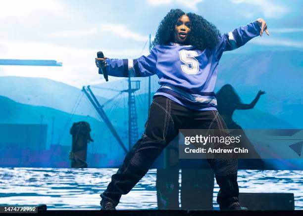 Singer SZA performs on stage during her 'The SOS North American Tour' at Rogers Arena on March 19, 2023 in Vancouver, British Columbia, Canada.