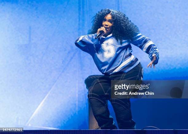 Singer SZA performs on stage during her 'The SOS North American Tour' at Rogers Arena on March 19, 2023 in Vancouver, British Columbia, Canada.