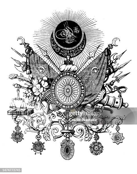 coat of arms emblem of the turkish empire - vignette stock illustrations