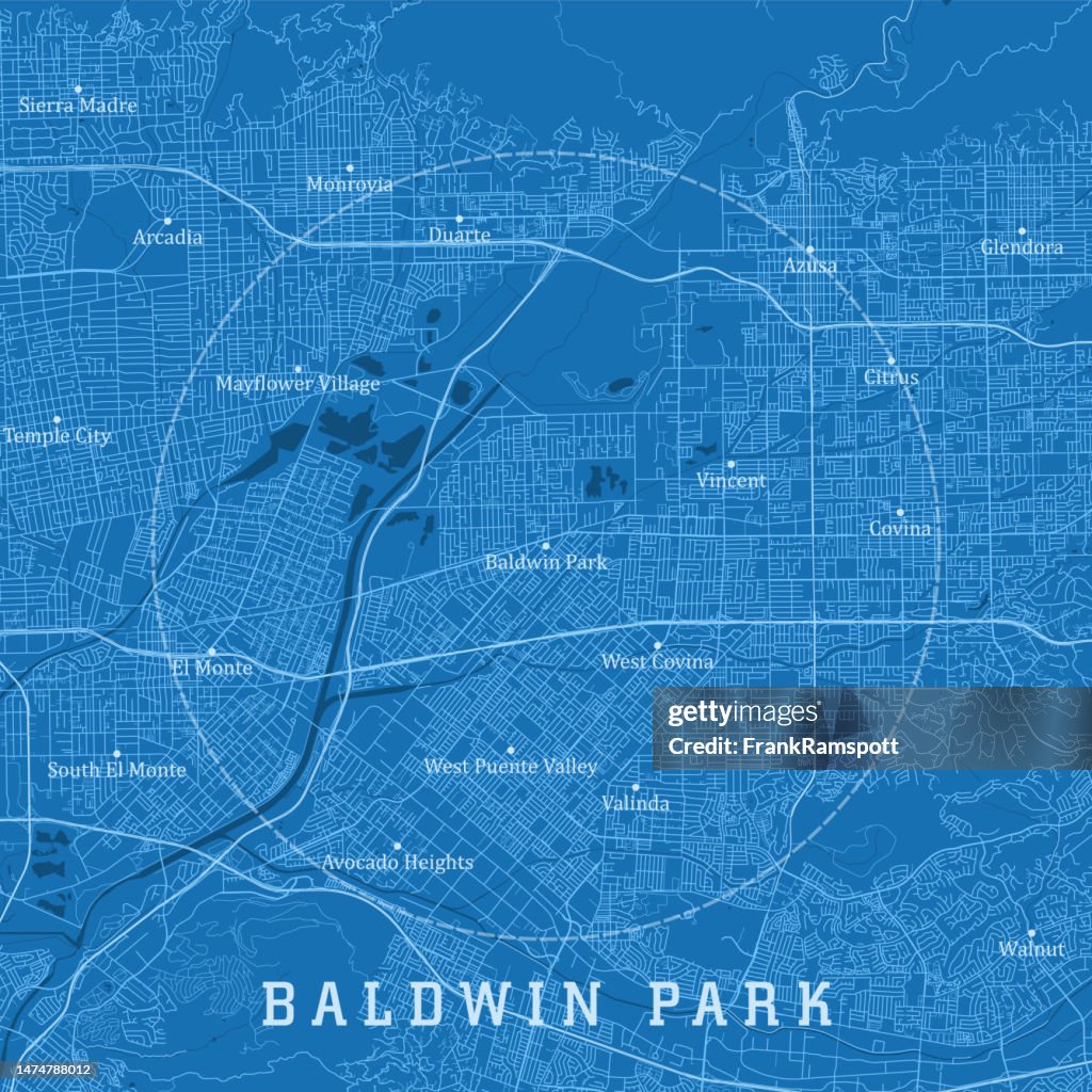 Baldwin Park CA City Vector Road Map Blue Text
