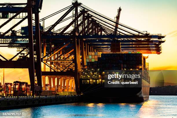 industrial shipyard in hamburg at sunset - docklands stock pictures, royalty-free photos & images