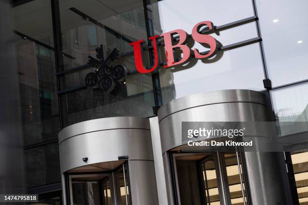 General view of the UBS headquarters on March 20, 2023 in London, England. UBS, Switzerland's largest bank, bought its troubled rival Credit Suisse...