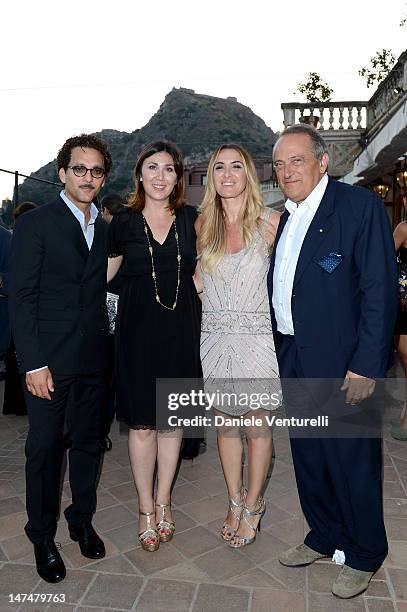 Beppe Fiorello, Eleonora Pratelli, Susanna Biondo and Luigi Abete attend the 2012 Nastri d'Argento Awards cocktail party hosted by Bulgari on June...