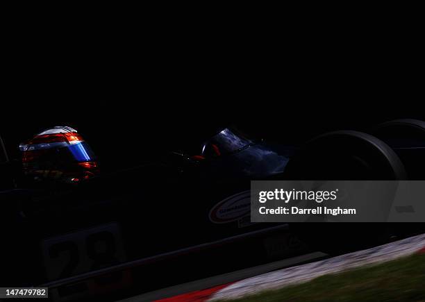 Daniel Sauer of Switzerland drives the March 712 during practice for the HSCC Historic Superprix Formula 2 race at the Brands Hatch Circuit on June...