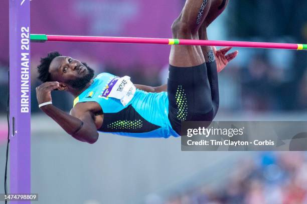 Donald Thomas of The Bahamas in action in the Men's High Jump Final during the Athletics competition at Alexander Stadium during the Birmingham 2022...