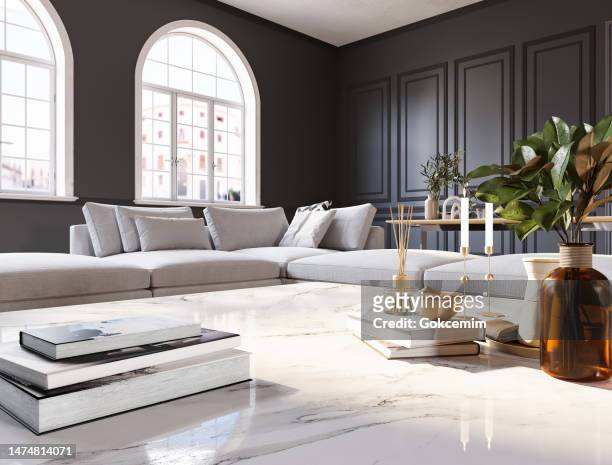 classical style luxury living room interior. - geometrical architecture stock pictures, royalty-free photos & images