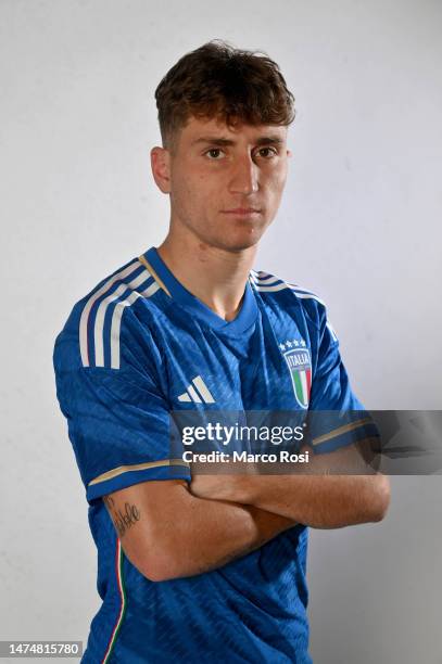 Tommaso Baldanzi of Italy U21 poses during the Italy U21 portrait session on March 20, 2023 in Rome, Italy.