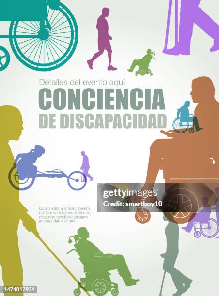 ilustrações, clipart, desenhos animados e ícones de modelo de design de conscientização sobre deficiência (em espanhol) - tetraplégico