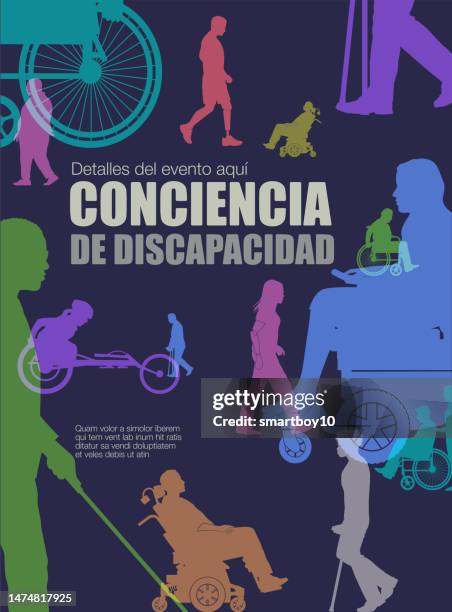 ilustrações, clipart, desenhos animados e ícones de modelo de design de conscientização sobre deficiência (em espanhol) - tetraplégico