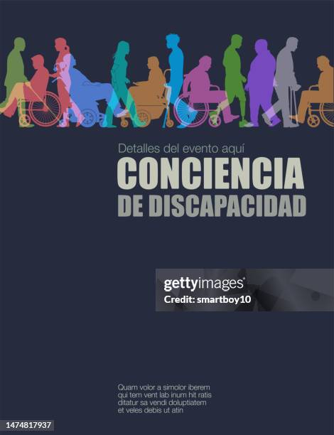 ilustrações, clipart, desenhos animados e ícones de modelo de design de conscientização sobre deficiência (em espanhol) - tetraplégico