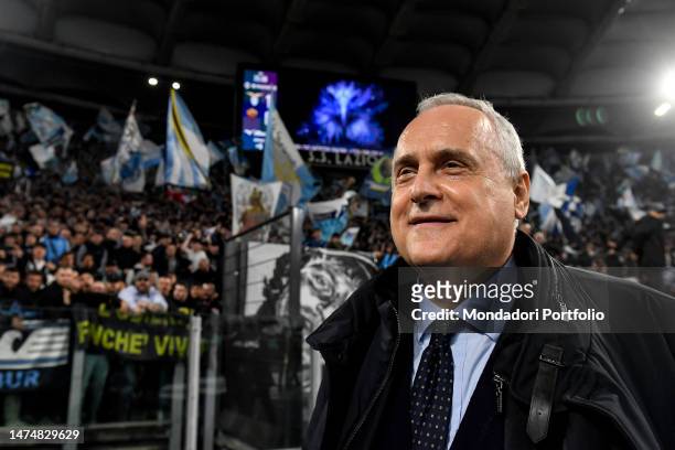 Lazio president Claudio Lotito celebrates at the end of the Serie A football match between SS Lazio and AS Roma at Olimpico stadium. Rome , March...