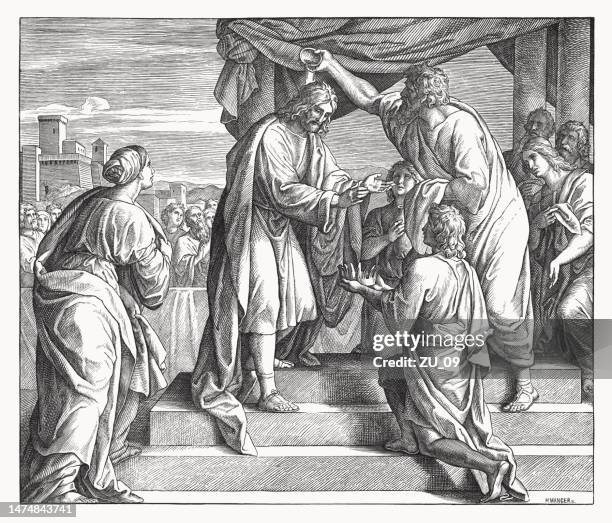 david becomes king over judah (2 samuel 2, 4) - david anointing david stock illustrations