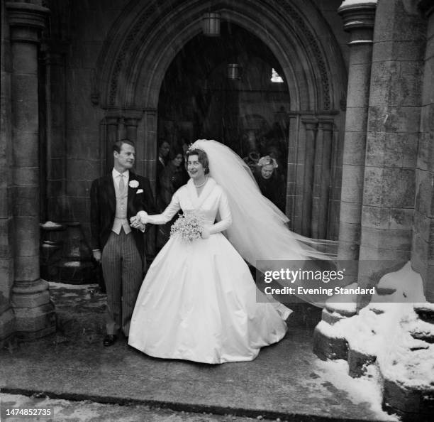 Interior designer David Hicks with his bride Lady Pamela Hicks , Romsey Abbey, Hampshire, January 13th, 1960.