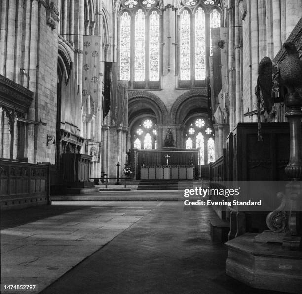 The interior of Romsey Abbey, Hampshire, January 13th, 1960.