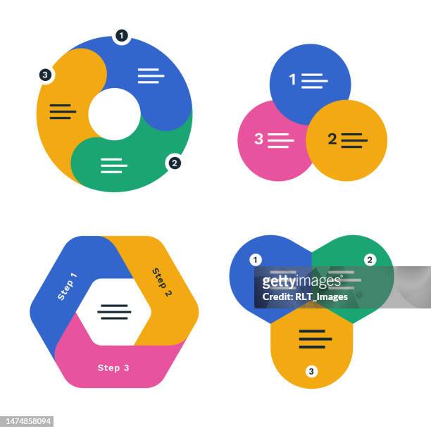 multi-step process infographic set - hexagon network stock illustrations