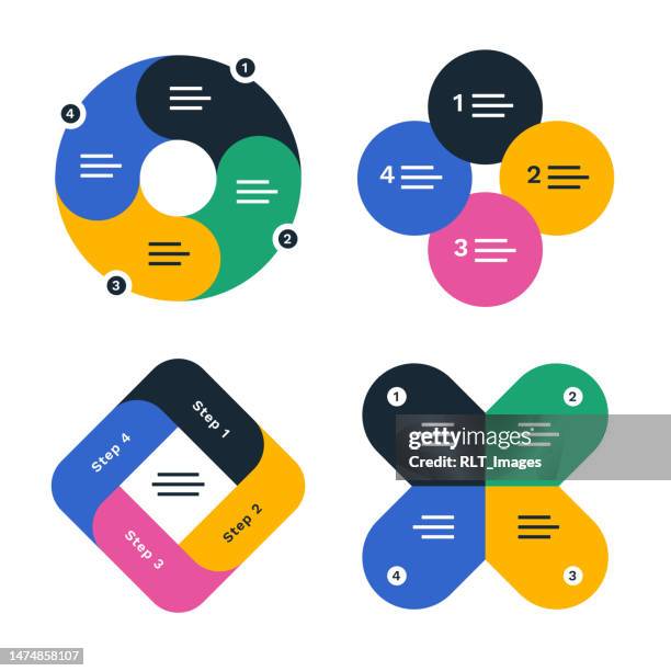 multi-step process infographic set - square infographic stock illustrations
