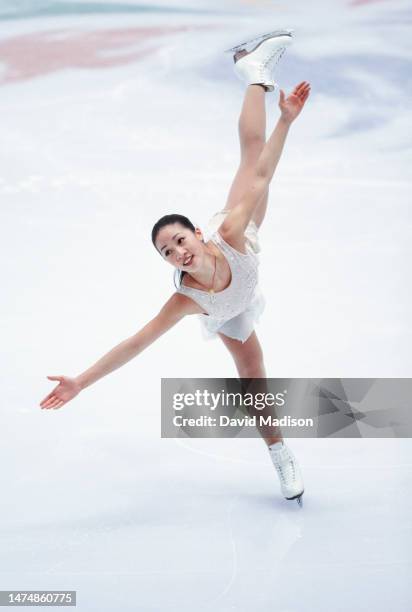 Michelle Kwan of the USA skates in the exhibition program of the Figure Skating competition at the 1998 Winter Olympics on February 21, 1998 in...