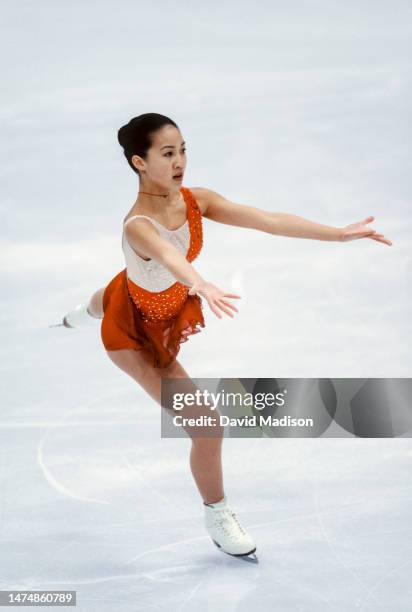 Michelle Kwan of the USA skates the short program in the Ladies Singles event of the Figure Skating competition of the 1998 Winter Olympics on...