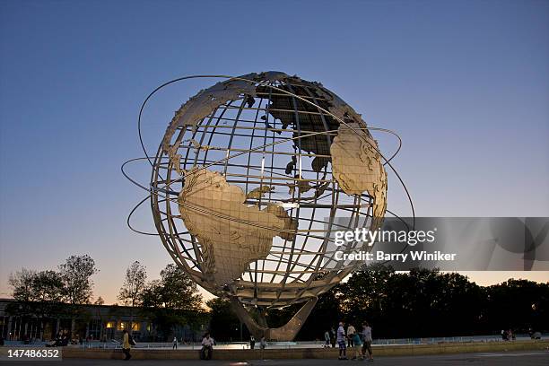 globe-shaped sculpture with south america. - unisphere queens stock pictures, royalty-free photos & images