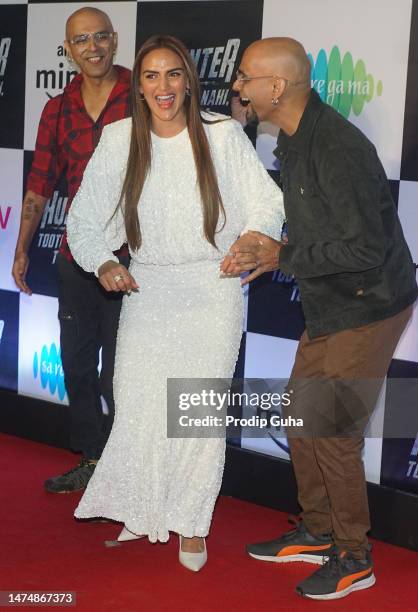 Raghu Ram, Esha Deol and Rajiv Laxman attend the Amazon MiniTV's movie 'Hunter-Tootega Nahi Todegaon' screening March 20, 2023 in Mumbai, India