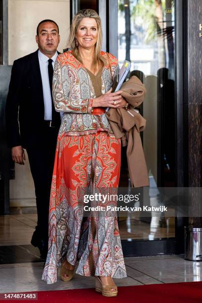 Queen Maxima of The Netherlands visits the Bank of Africa welcomed by CEO Othman Benjelloun on March 20, 2023 in Casablanca, Morocco. Queen Maxima...